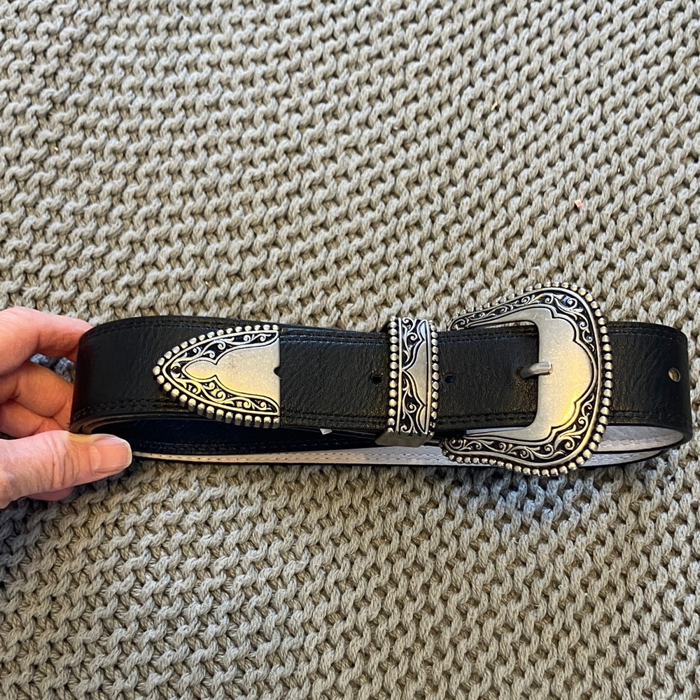 Vince Camuto Tan Leather Belt with Silver Accents